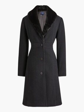 J. Crew Lady Coat Black With Faux Fur Collar Size 14 NEW Retail $398